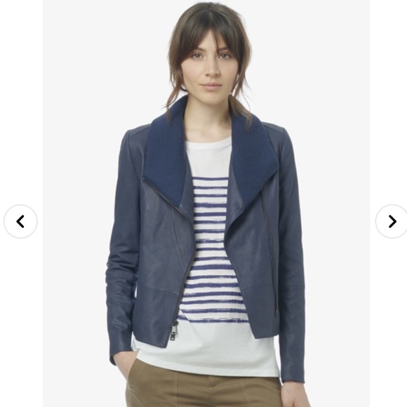 Vince Jackets & Blazers - Vince Rib Collar Leather Scuba Jacket Navy Size XS